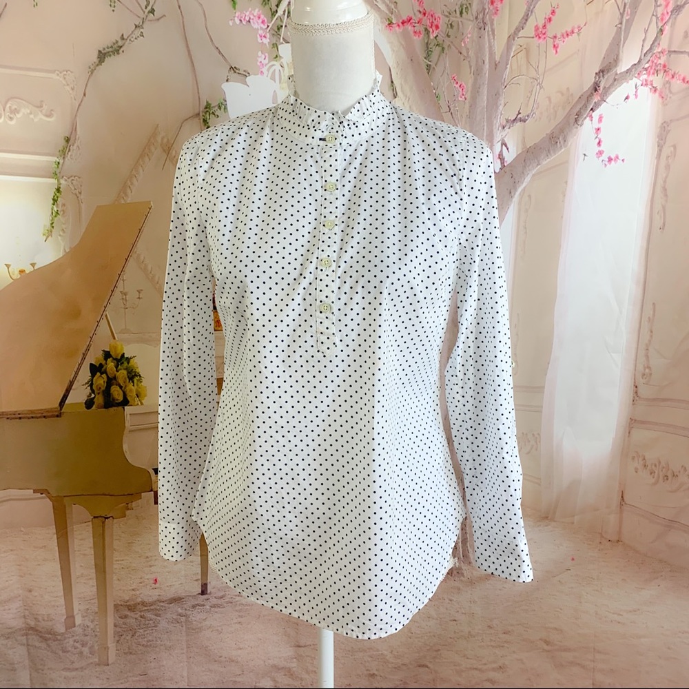 NEW Talbots Ruffle Collar Polka Dot Button Down